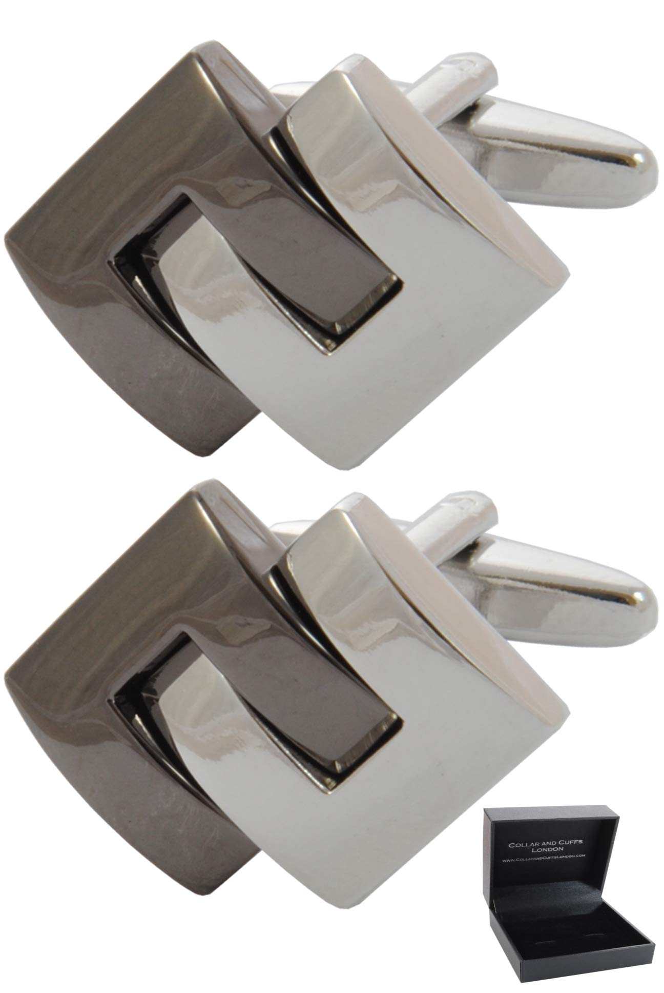 COLLAR AND CUFFS LONDONPremium Cufflinks with Presentation Gift Box - Symmetrical Interlocking C Design Modern Fashion Design Style - Silver and Bronze Colours