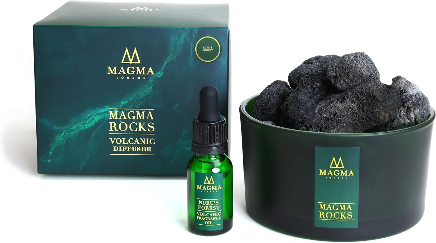 Difusor de Piedra de Lava - Difusor de aceites Esenciales de Rocas volcánicas - Fragancia para el hogar - Piedras aromáticas orgánicas de Larga duración de Magma London (Nuru's Forest)