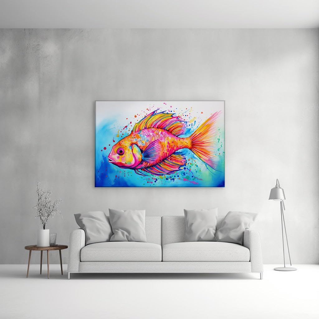 Canvas for Living Room. Vibrant Brushstrokes of The Digital Sea: A Red-Hued Fish's Artistic Swim, 27 x 18 inch Canvas Wall Art - Contemporary Masterpieces - Zen Wall Decor