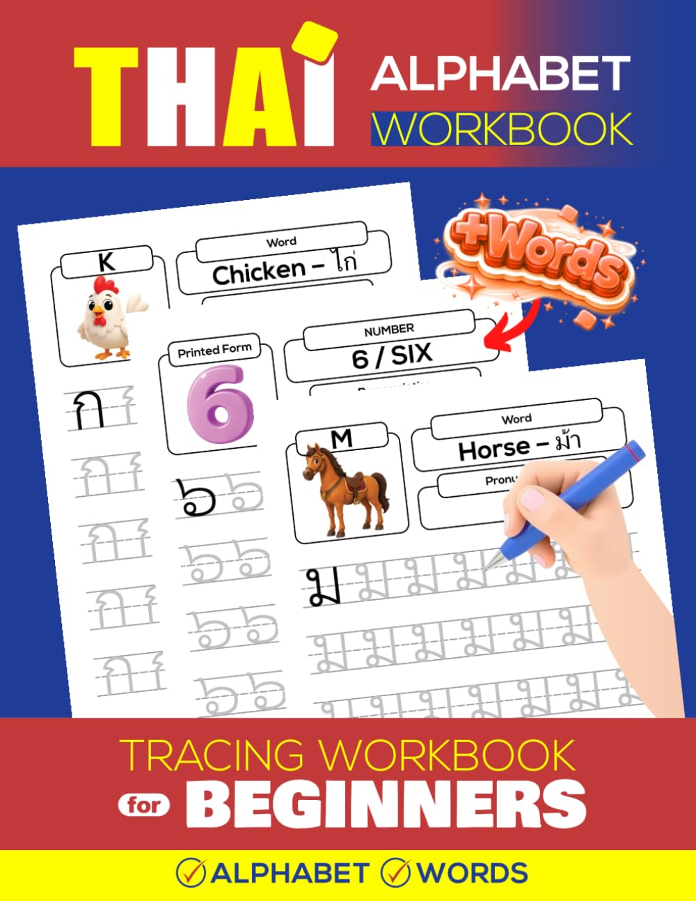 Thai Alphabet Tracing Workbook for Beginners: Learn to Write Letters with Picture-Based Word Examples (Thai Language Learning)