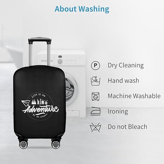 KENOBEE Suitcase Cover Suitcase Cover, Washable Dustproof Anti-Scratch Elastic Thick Spandex with Hidden Zipper for 19-29 Inch Luggage Suitcase, Life is an Adventure, Black/White - Life is an