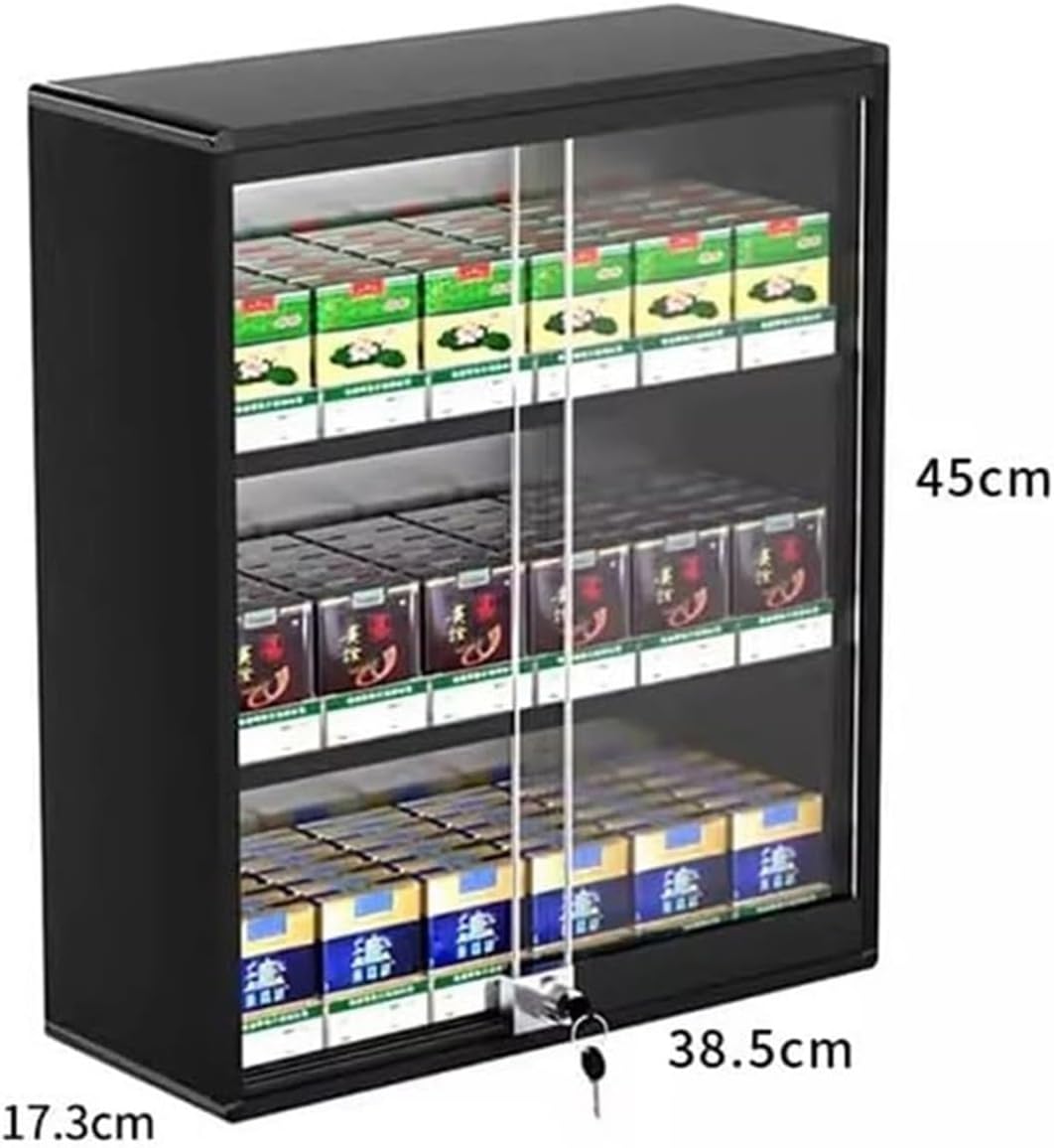 Wall Mounted Cigarette Display Rack with Sliding Locking Door, Automatic Cigarette Pusher Case Shelf, Cigarette Showcases Holder (68.5x17.3x45cm)
