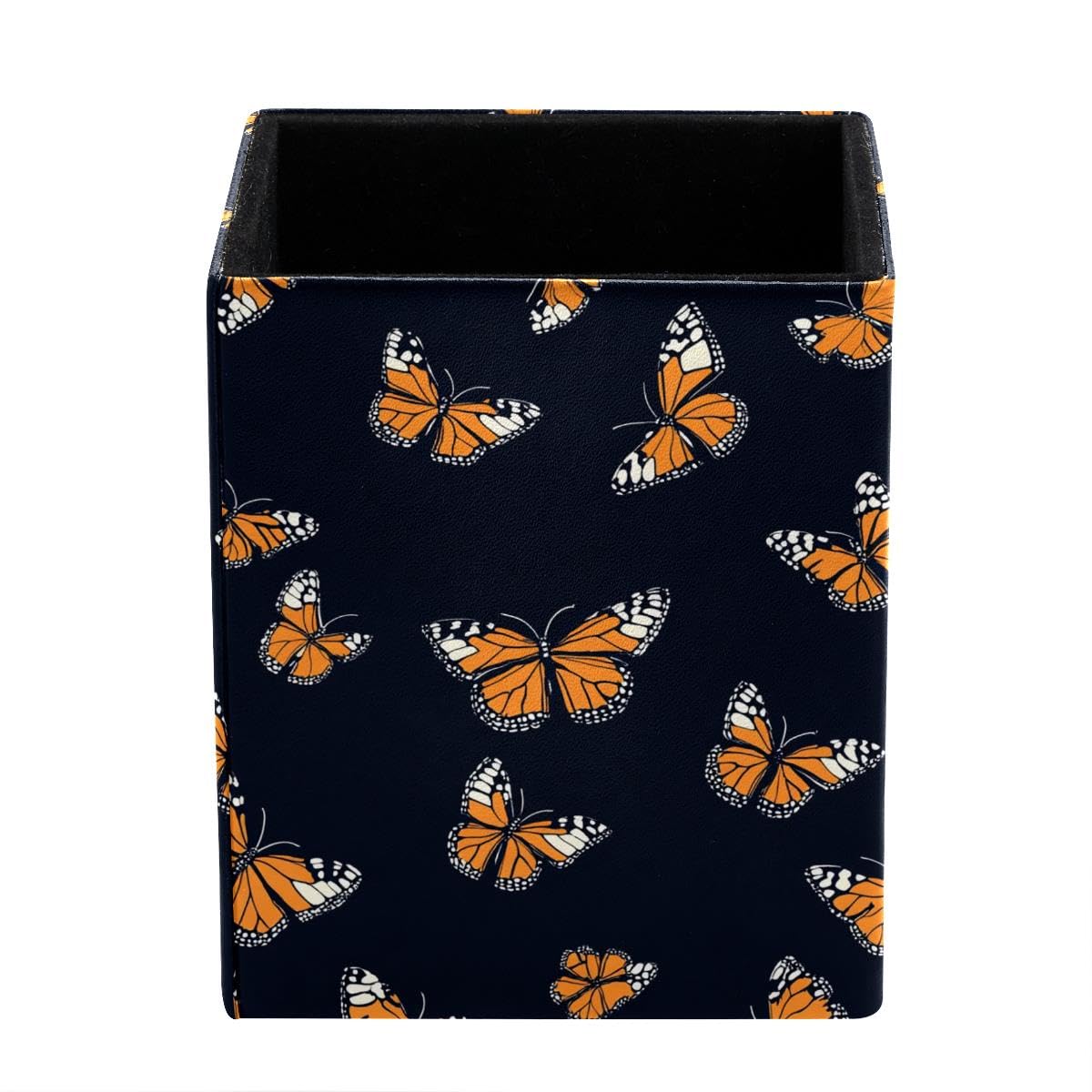 HEOEH Butterflies Pen Holder Pen Pot, Square Pencil Cup for Desk