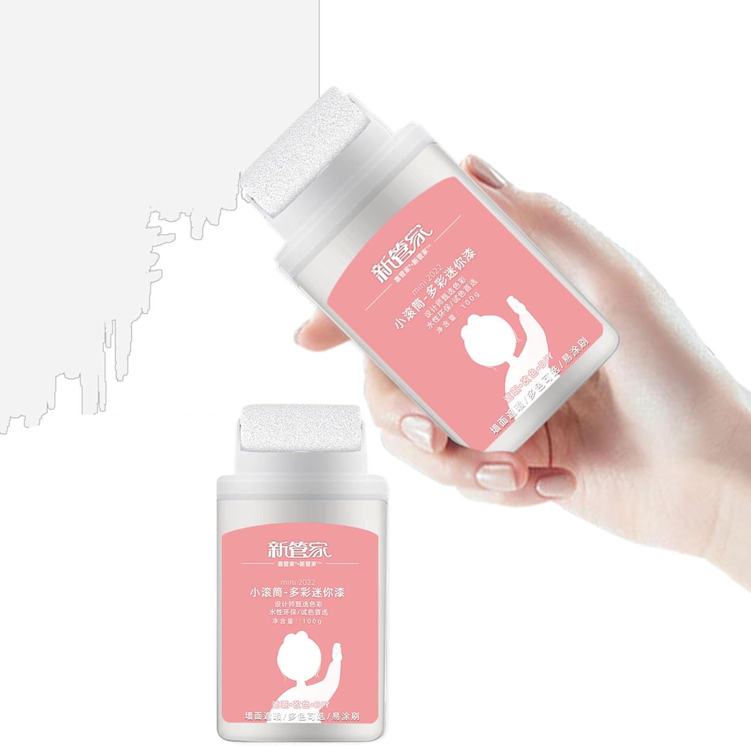 Wall Repair Rolling Brush – Roll On Spackle Wall Repair Kit, Small Roller Wall Patching Brush, Mini Wall Refinishing Paint Stick, DIY Renovation Wall Spackle Roller Wall Fix All in One (White)