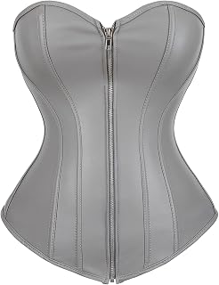 Corsets for Women Steampunk Faux Leather Corset Bustier Plus Size Zipper Corset