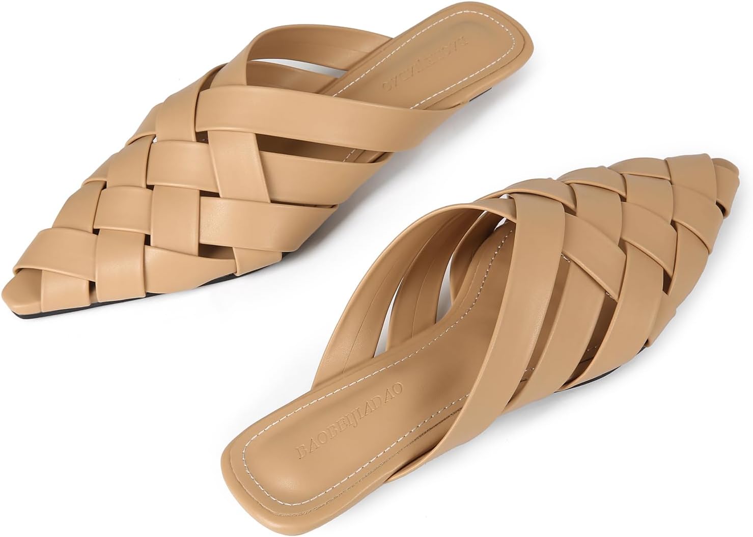 baobeijiadao Womens Pointed Toe Mules Braided Slip On Flats Mules for Women Comfortable Backless Loafers Shoes