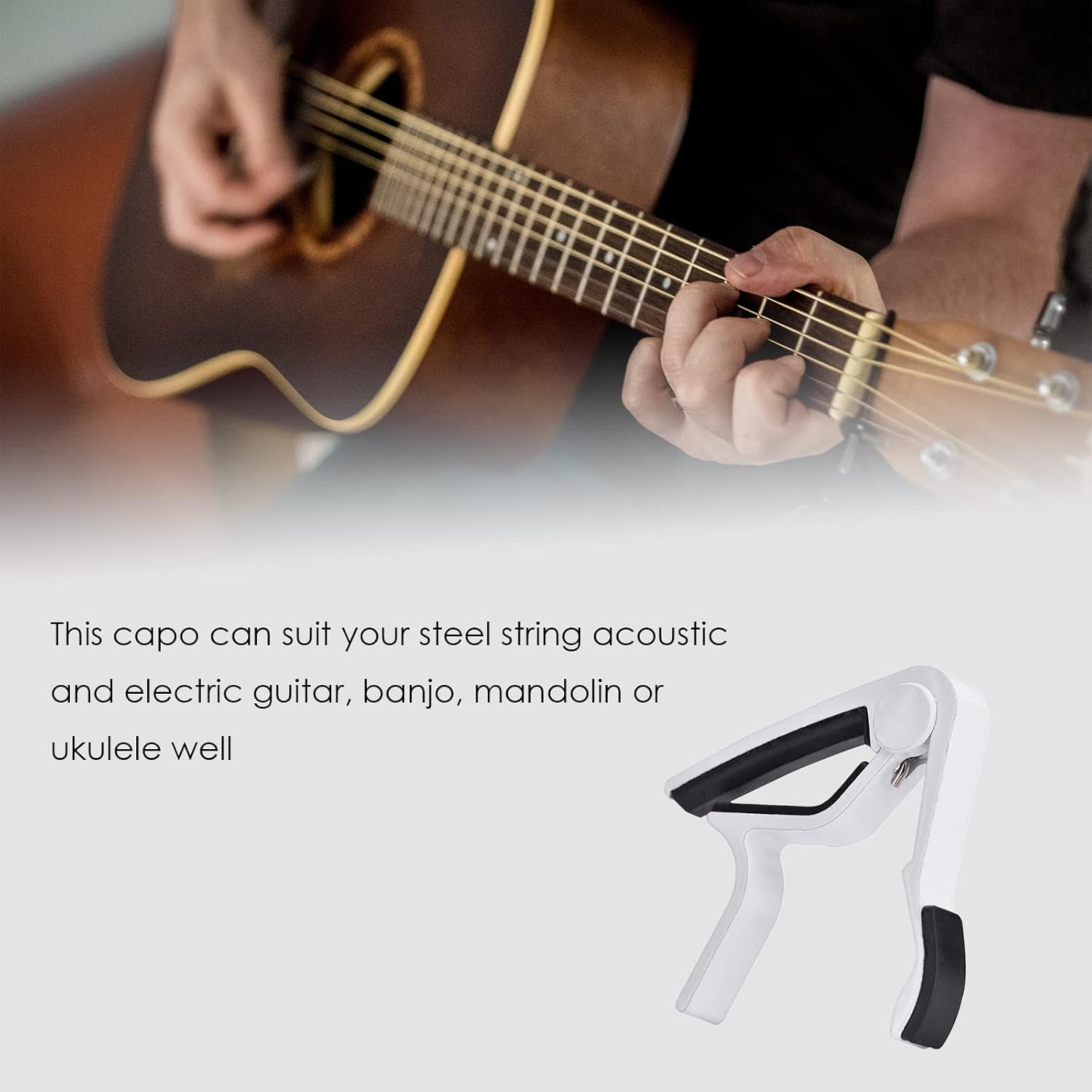 Eboxer Guitar Capo for 6 String Electric and Acoustic Guitars, Handheld Guitar Tuner Capo for Acoustic Electric Guitar Banjo Mandolin Bass Ukulele (White)