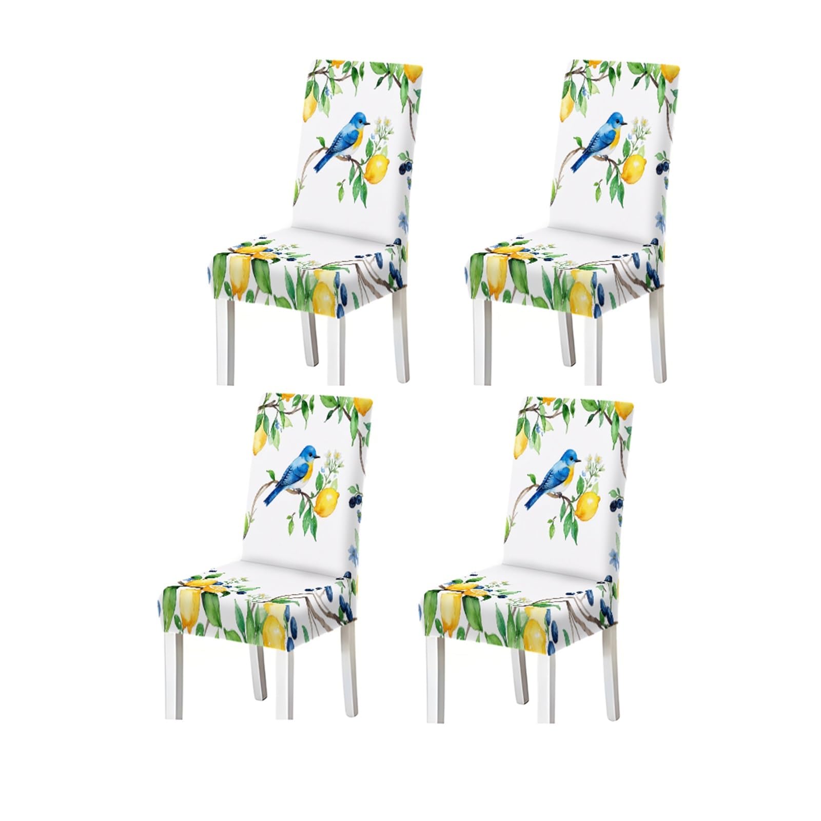 BOSUYBN Lemon & Blue Bird Print Stretch Dining Chair Covers, Set Of 2/4/6 Furniture Protectors for Home Dining Room(4PCSChair cover)