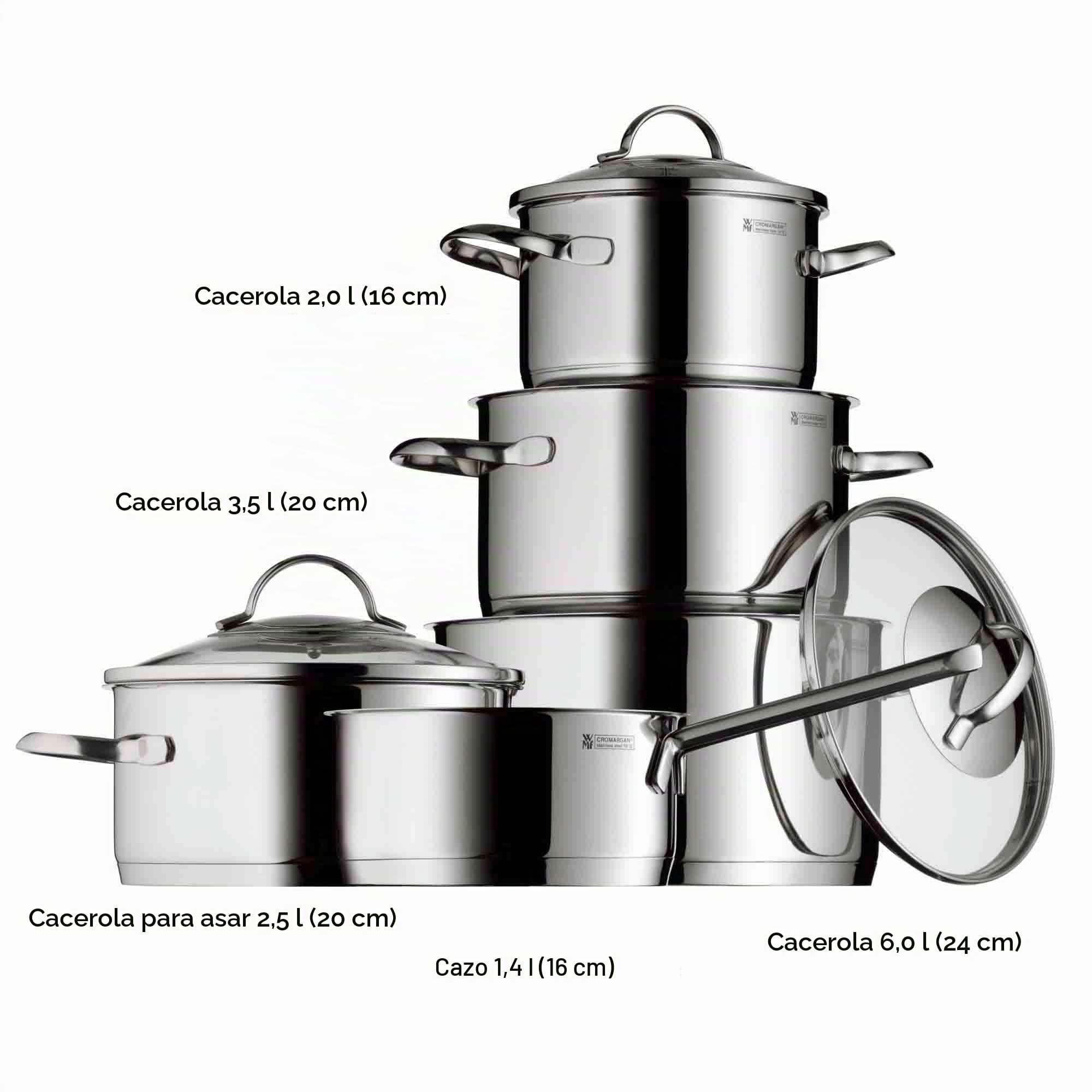 WMF Provence Plus - Batería de Cocina, Acero Inoxidable Cromargan, Tapas de Cristal + Profi Plus - Sartén con Tapa, cromargan 18/10 Acero Inoxidable, con Recubrimiento Antiadherente Durit ProfiSelect