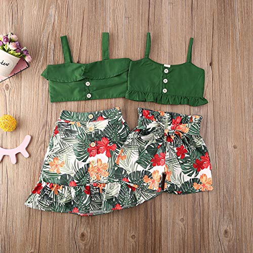 6M-6Y Toddler Baby Girls Clothes Set Green Halter Crop Tops + Floral Ruffle Short Pants/Skirts 2 Pieces Outfits Set (Shorts Set, 4-5 Years)