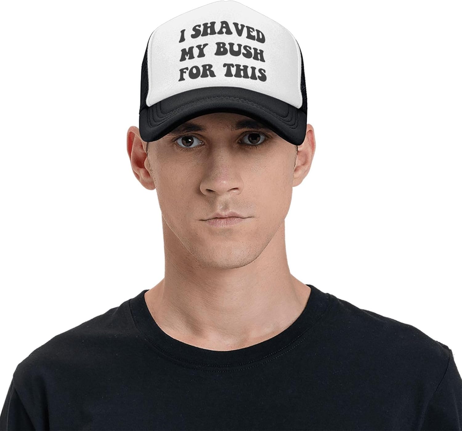 Funny Trucker Hat I Shaved My Bush for This? for Women and Men Baseball Cap Breathable Meshblack - Image 7