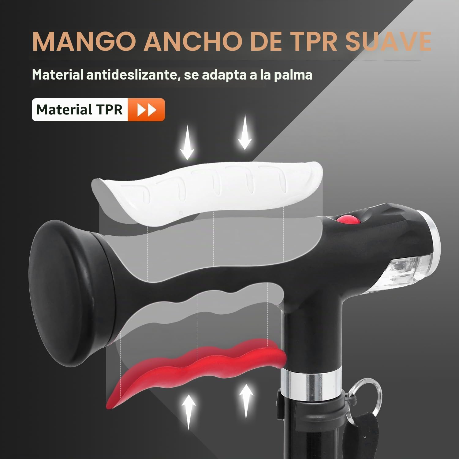 BeneCane Bastón con Dos Luces LED para Hombres y Mujeres, bastón de Altura Ajustable con Base Estable, bastón Plegable con Mango en T, Ligero, Ayuda a Caminar a los Ancianos