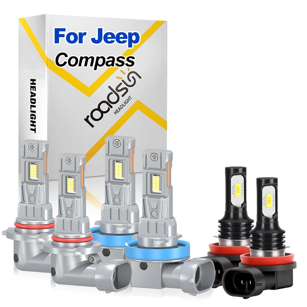 Generico Kit Lampadine LED Auto, 20000LM, 12V, Abblaglianti 9005 HB3, Anabbaglianti H11, Fendinebbia H11, Fari LED antiabbagliamento, Illuminazione notturna a 300 metri, For Jeep Compass 2014-2021