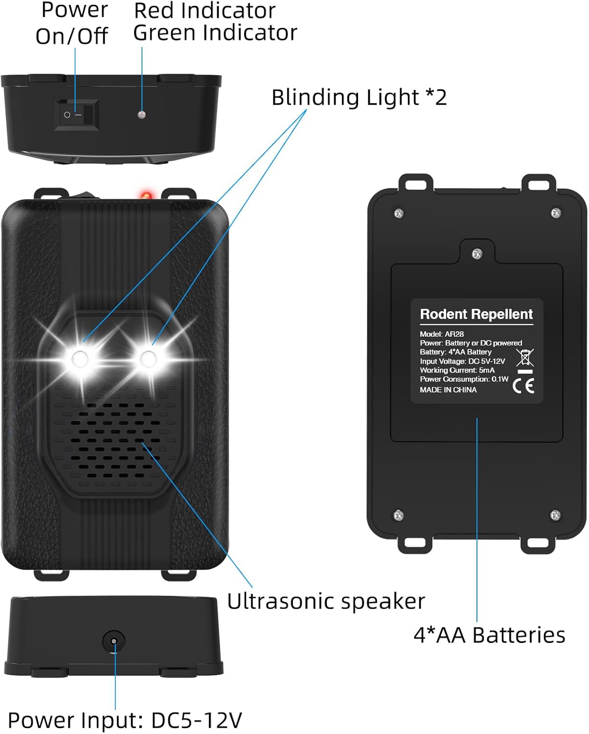 2 Pack Rodent Repellent for Car Engines,Mouse Repellent for Cars Engine LED Light Deterrence and Ultrasonic Repellent Plug in&Battery Powered Suitable for Cars, Garages, Warehouses - Image 7