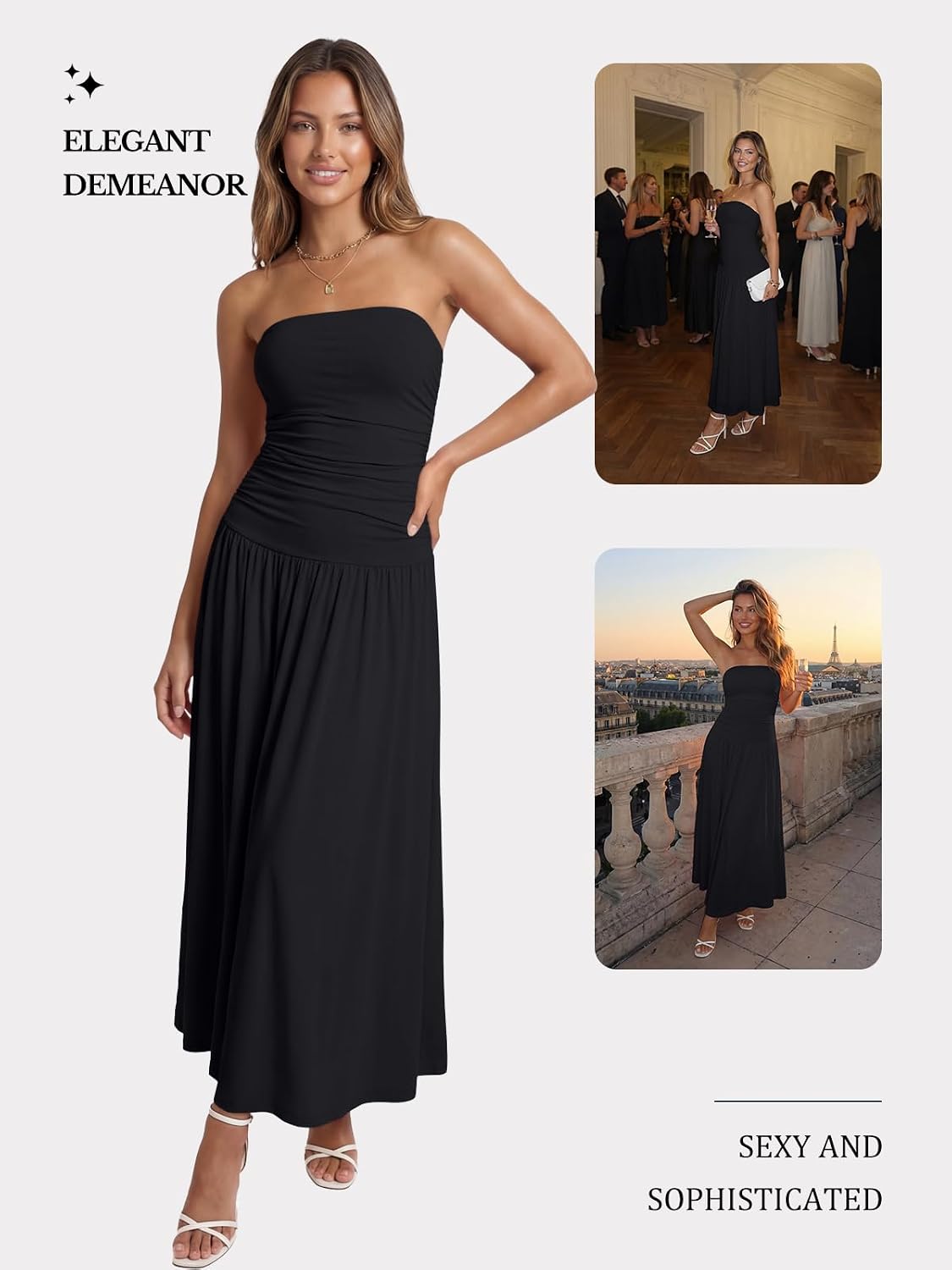 Trendy Queen Women Maxi Strapless Summer Tube Top Dress 2026 Ruched A Line Wedding Guest Long Sundress Spring Beach Outfit