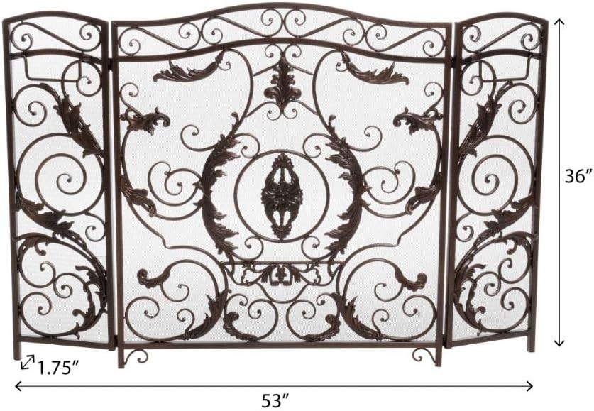 Christopher Knight Home Waterbury Fireplace Screen, Gold Flower On Black