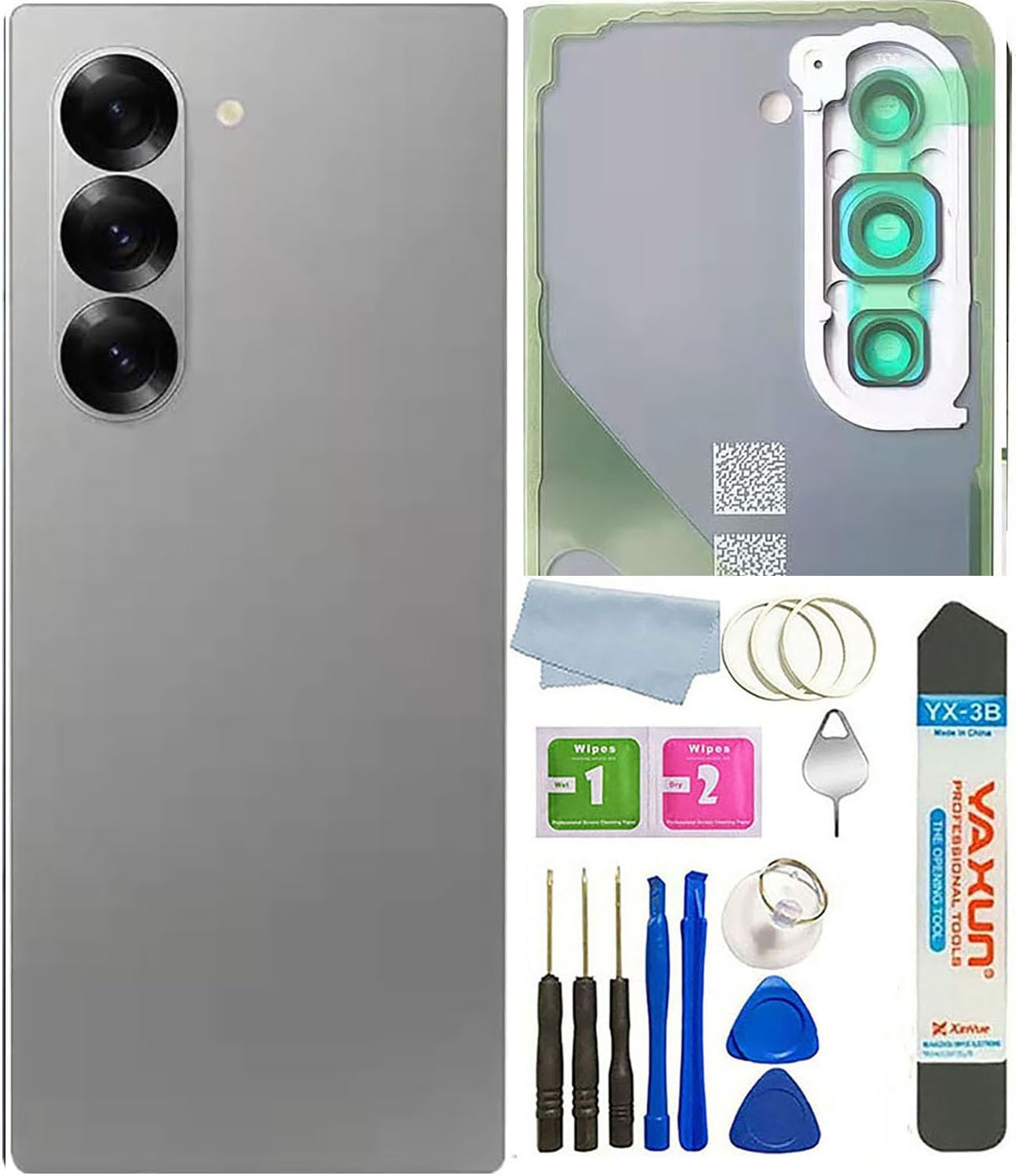 Z Fold 6 Back Glass Cover Replacement for Galaxy Z Fold 6 5G Back Glass Housing Cover Photo Frame with Back Cover W/Pre-Installed Tape + Tools (Silver Shadow)