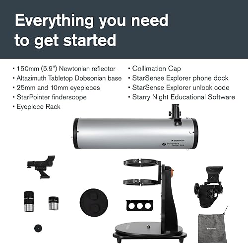 Miniatura 9 de Celestron StarSense Explorer - Telescopio Dobsonian de sobremesa para smartphone compatible con la aplicación  Funciona con la aplicación StarSense