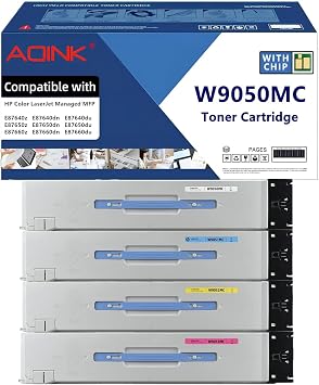 خرطوشة حبر W9050MC مع شريحة بديلة لخرطوشة حبر HP W9050MC W9051MC W9052MC W9053MC متوافقة مع طابعات HP Color Laser Jet Managed MFP E87640z E87650z E87660z BCMY-4PK
