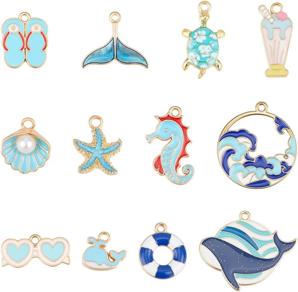 1 Box 48Pcs 12 Styles Sea Turtle Charm Ocean Beach Charms Bulk Alloy Enamel Fishtail Starfish Seashell Ocean Animal Marine Pendants for Jewelry Making Necklace Earring Bracelets DIY Crafting - Image 7
