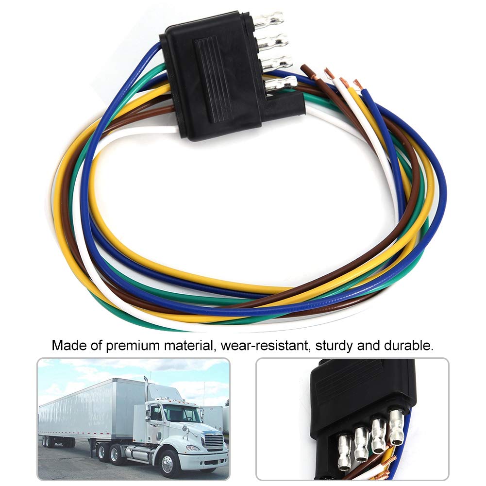 Plug,5 Pin Flat Plug 5 Way Flat Trailer Wire Harness Extension Connector Plug 25inch