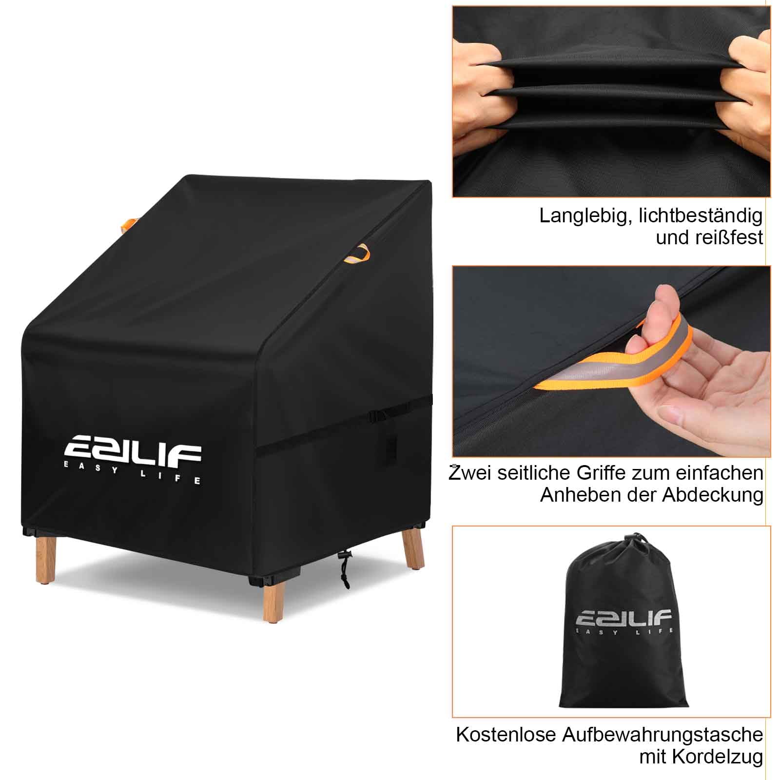 Copertura per sedia da giardino, 70 x 90 x 80/120 cm, impermeabile, antivento, anti UV, antipolvere, resistente all'inverno, 420D Oxford PU per sedie da giardino, resistente agli strappi