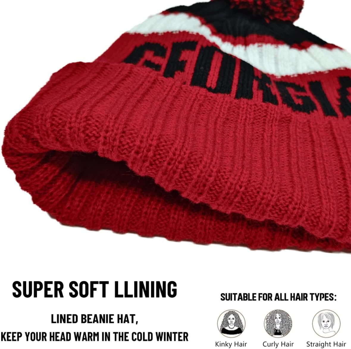 Beanie Knit Hat with Pom Winter Cuffed Cap Sport Fans Gift for Men Women - Image 2