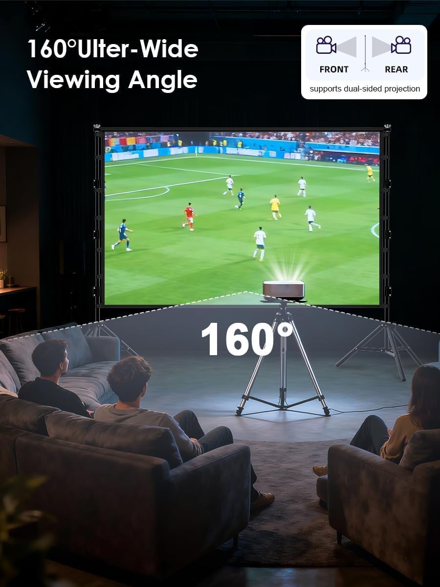 Portable Projector Screen with Stand, 84 inch Outdoor Indoor Movie Screen 16:9 4K Rear Front Projection Screen, Quick Setup Foldable Travel Home Theater Screen with Carry Bag for Backyard Camping