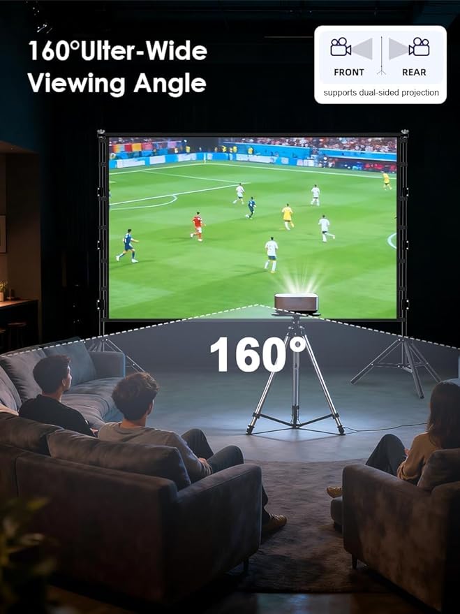 Pantalla portátil de proyector de 150 pulgadas con soporte, interior, 16:9, 4K, rear y front, fácil de montar, bolsa de transporte miniatura 4