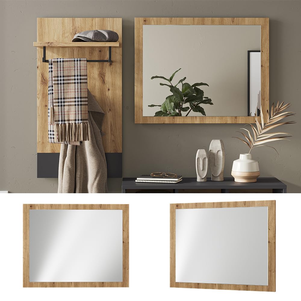 Vicco Espejo de Pared Selena, Roble Artesanal, 70 x 55 cm | apto para montaje en pared para una instalación que ahorra espacio