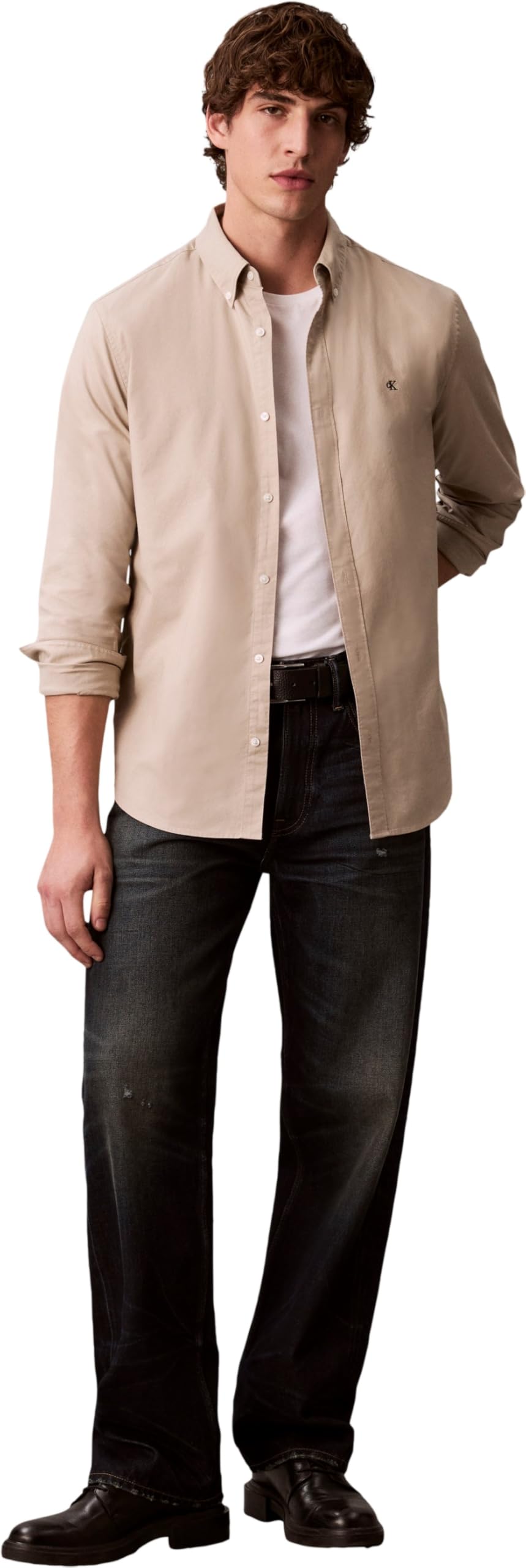 Calvin Klein Męska klasyczna koszula LS Solid Oxford LV140EM125 Inne koszule, brązowa (starożytny marmur), XXL_Plus, Brązowy (starożytny marmur), XXL