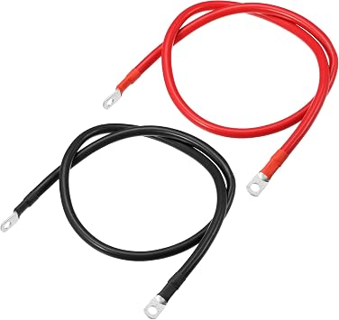 1 Pair Copper Battery Inverter Cables, 4 AWG Gauge 3ft Battery Cable Universal for Car Vehicle RV Solar Application Durable Pure Copper Black Red with 5/16" Ring