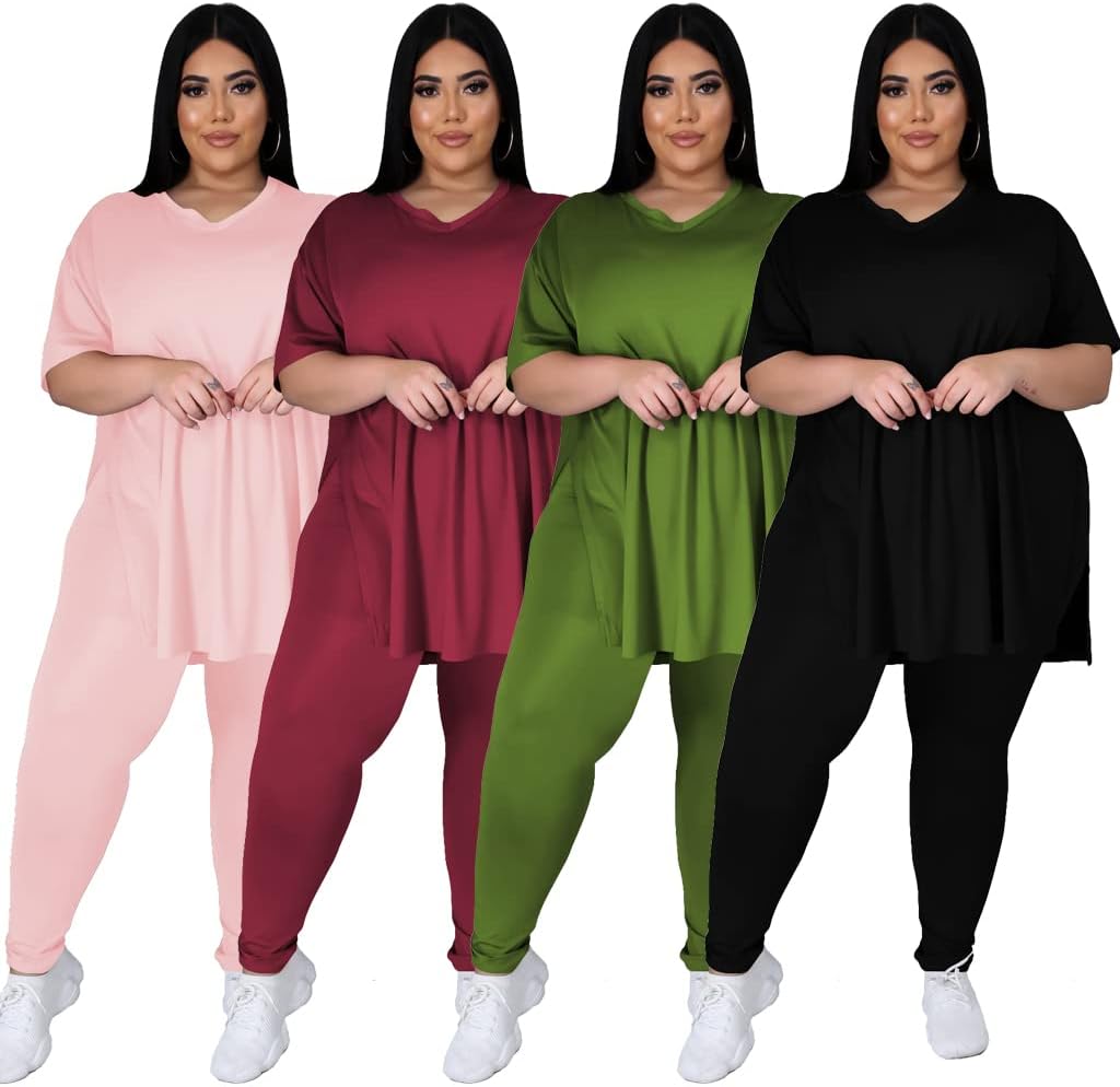 Women's Plus Size Two Piece Outfits Loungewear Sets Summer Oversized Tshirts Long Sweatpants Sweatsuits Sets - Image 5