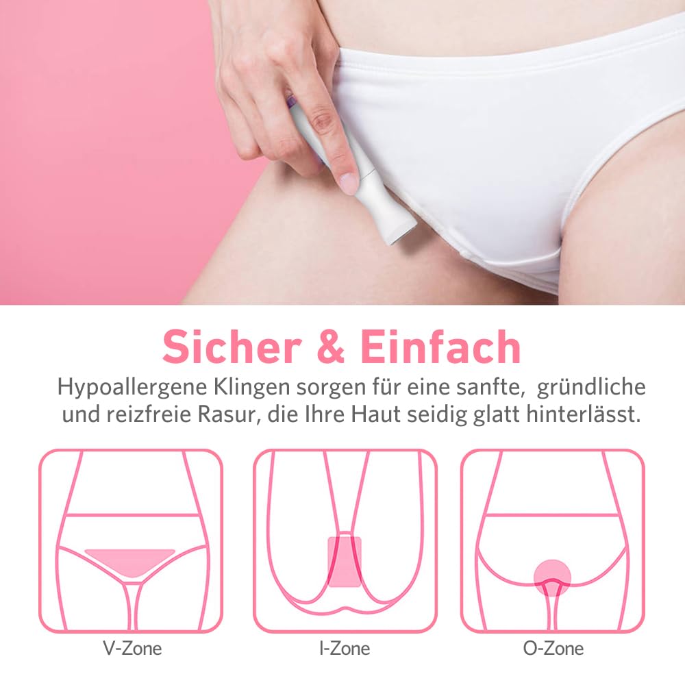 Intimrasierer Damen 2-in-1, Bikini Trimmer mit Präzisionstrimmer und Folienrasierer, Für Intimbereich und Schamhaar, USB-C Akku, Kabellos, Für Empfindliche Haut
