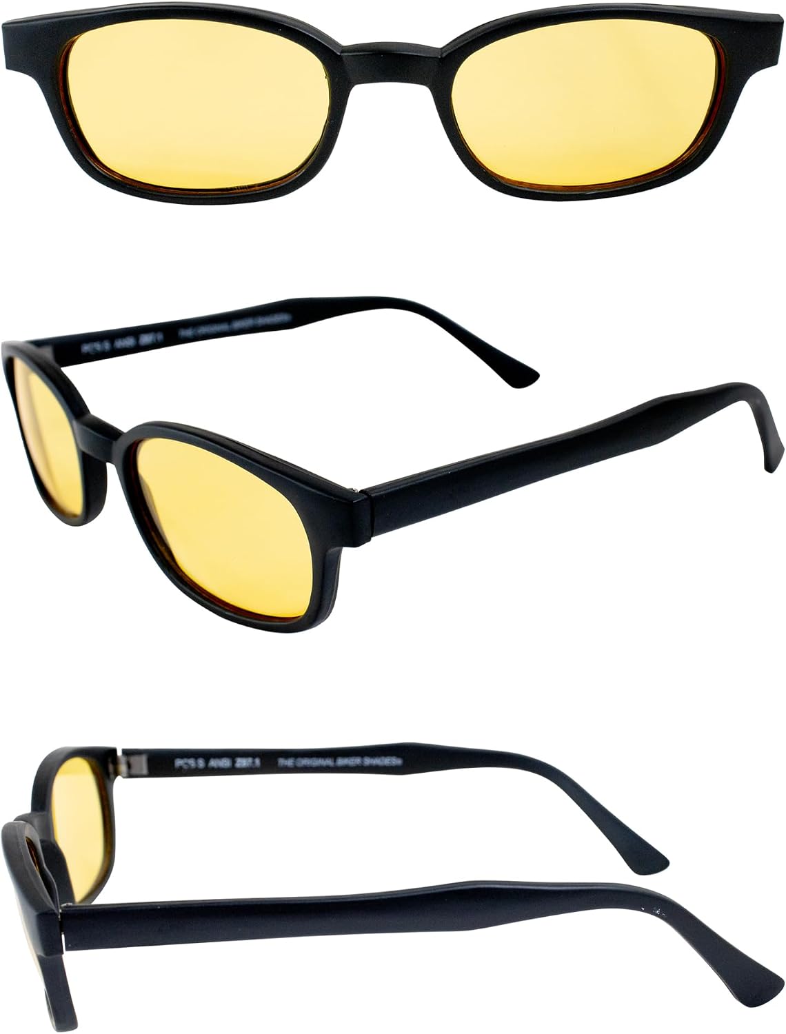 Pacific Coast Sunglasses X-KD's Biker Sunglasses Black Frames & Yellow Lenses