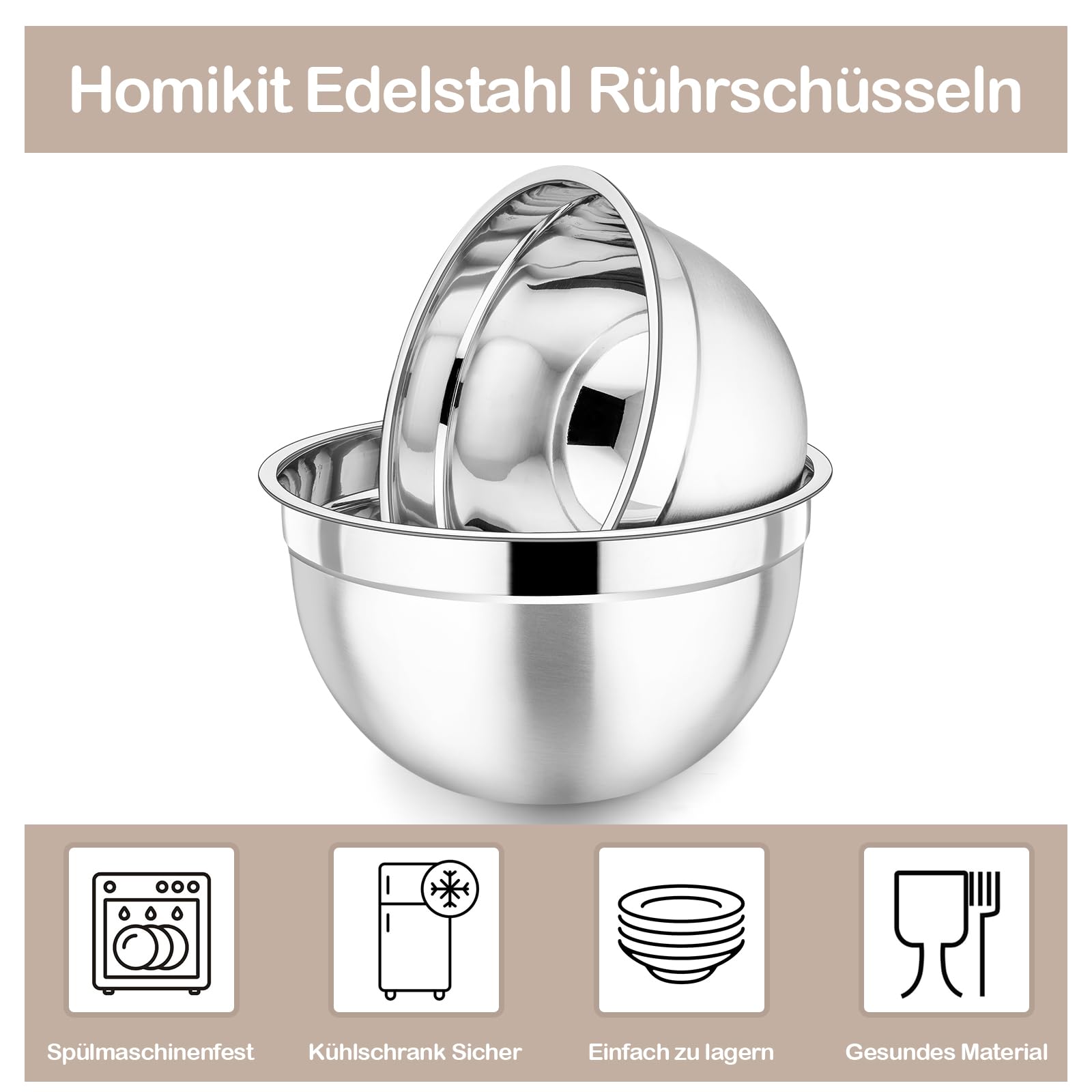 Homikit Set di 7 Ciotole in Acciaio Inox con Coperchio ermetico