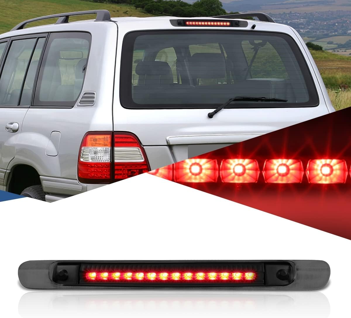 Auto Dynasty Full LED 3rd Third Brake Light Compatible with 1998-2007 Land Cruiser, Rear Center Cab Cargo Lamp High Mount Stop light, Tinted Housing