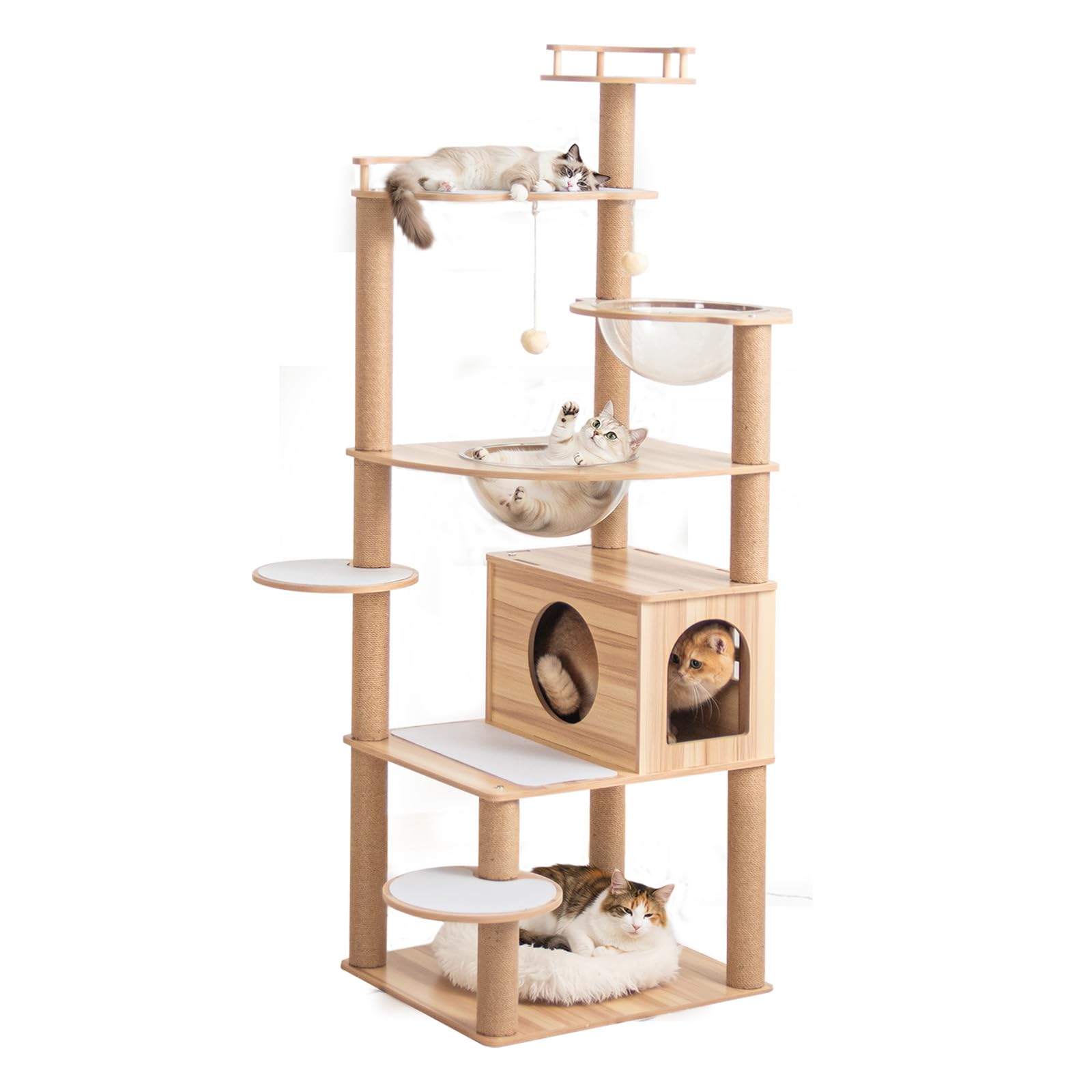 Amazon | PETTIFUL 【縁張り怪我防止】 キャットタワー 木製 大型猫