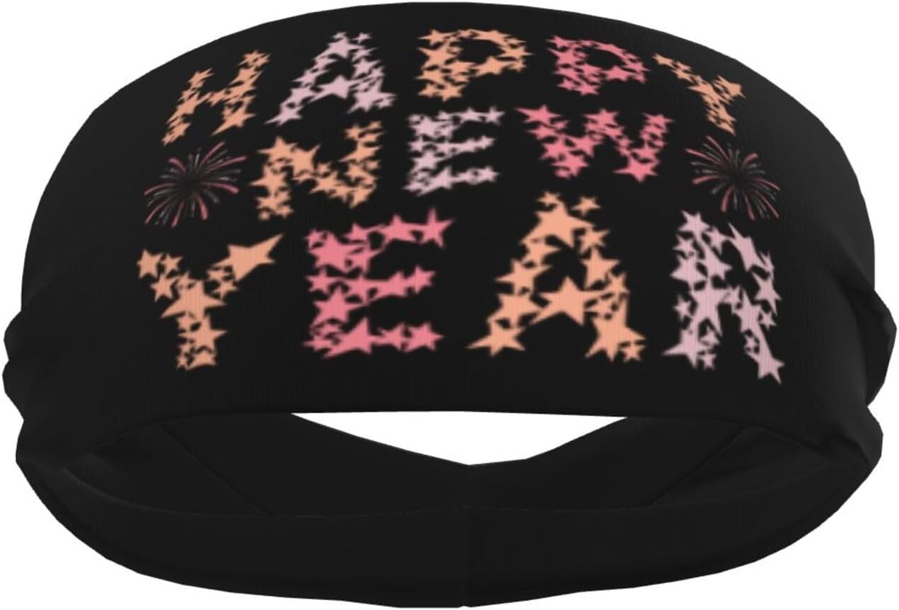 Happy New Year Headbands for Women Men Breathable Sports Headband Ties Daily Workout Absorbed Head Bands Cute Non-Slip Hair Ties image 2