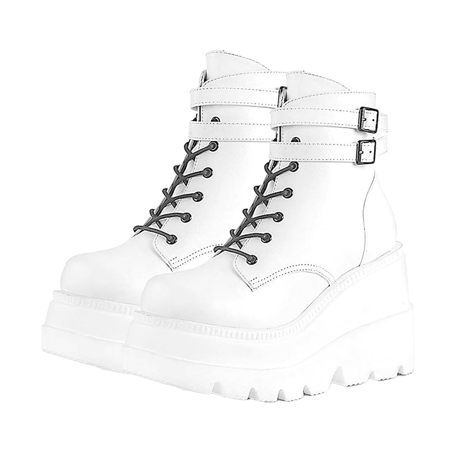Amazon.com: LZXBZAI Chunky Platform Boots for Women, Square Toe Lace Up ...