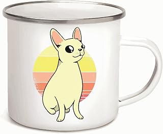 Chihuahua Dog Gift for Pet Lovers with Retro Sunset Design 12oz Enamel Silver Mug