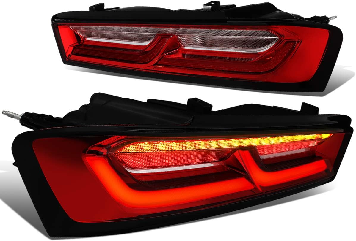 Auto Dynasty Sequential Turn Signal 3D LED Tail Lights Assembly Compatible with Chevy Camaro Coupe 2016-2018, Driver and Passenger Side, Red Housing