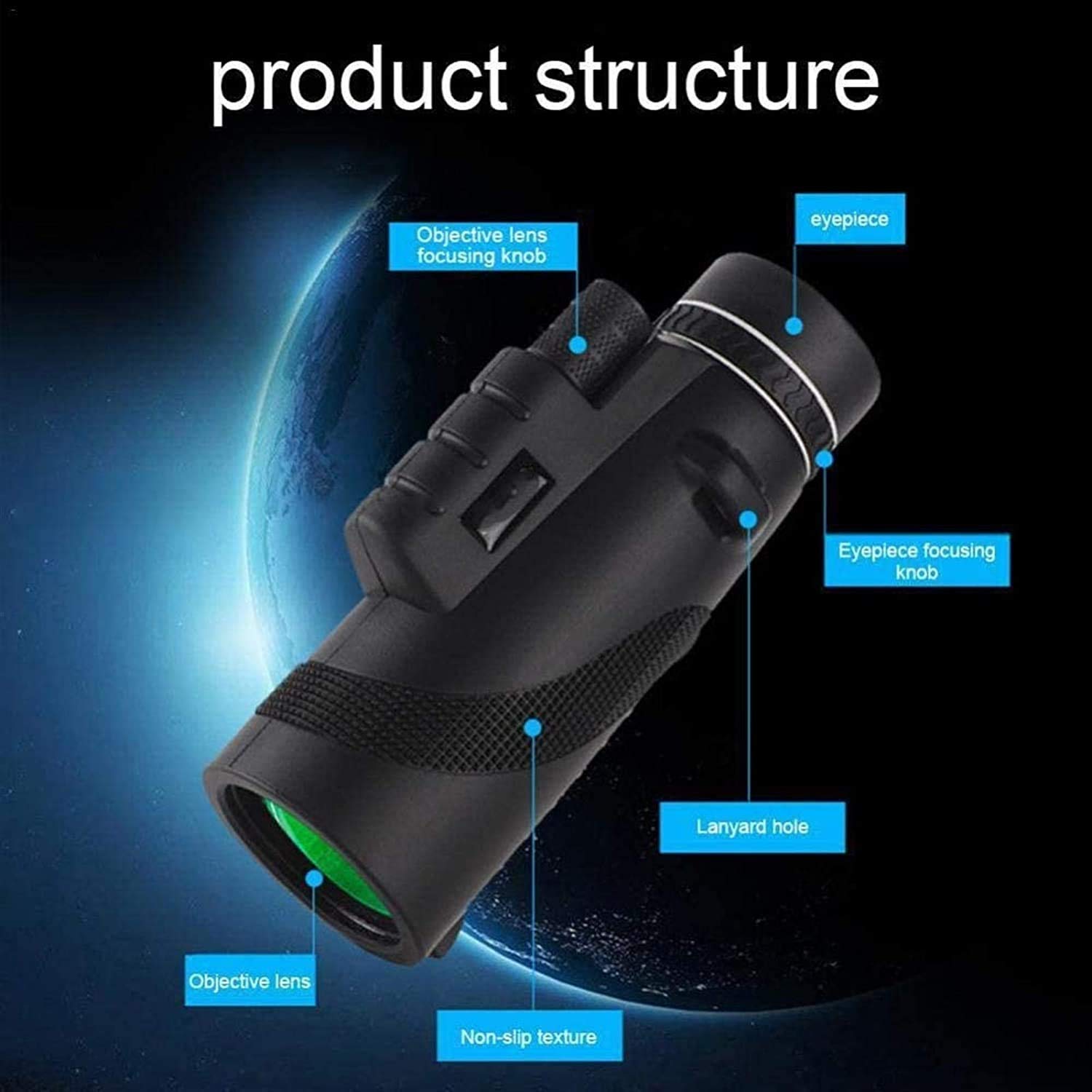 Monocular para teléfono móvil visión Nocturna monocular Profesional de Mano HD para Exteriores para Caza Senderismo, monocular 40x60 -