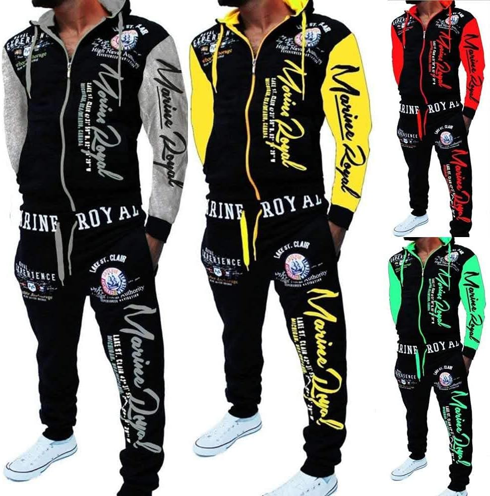 HHGKED Men 's Casual Tracksuit Hooded Full Zip Elastic Waistband Sweatsuit Set - Image 6