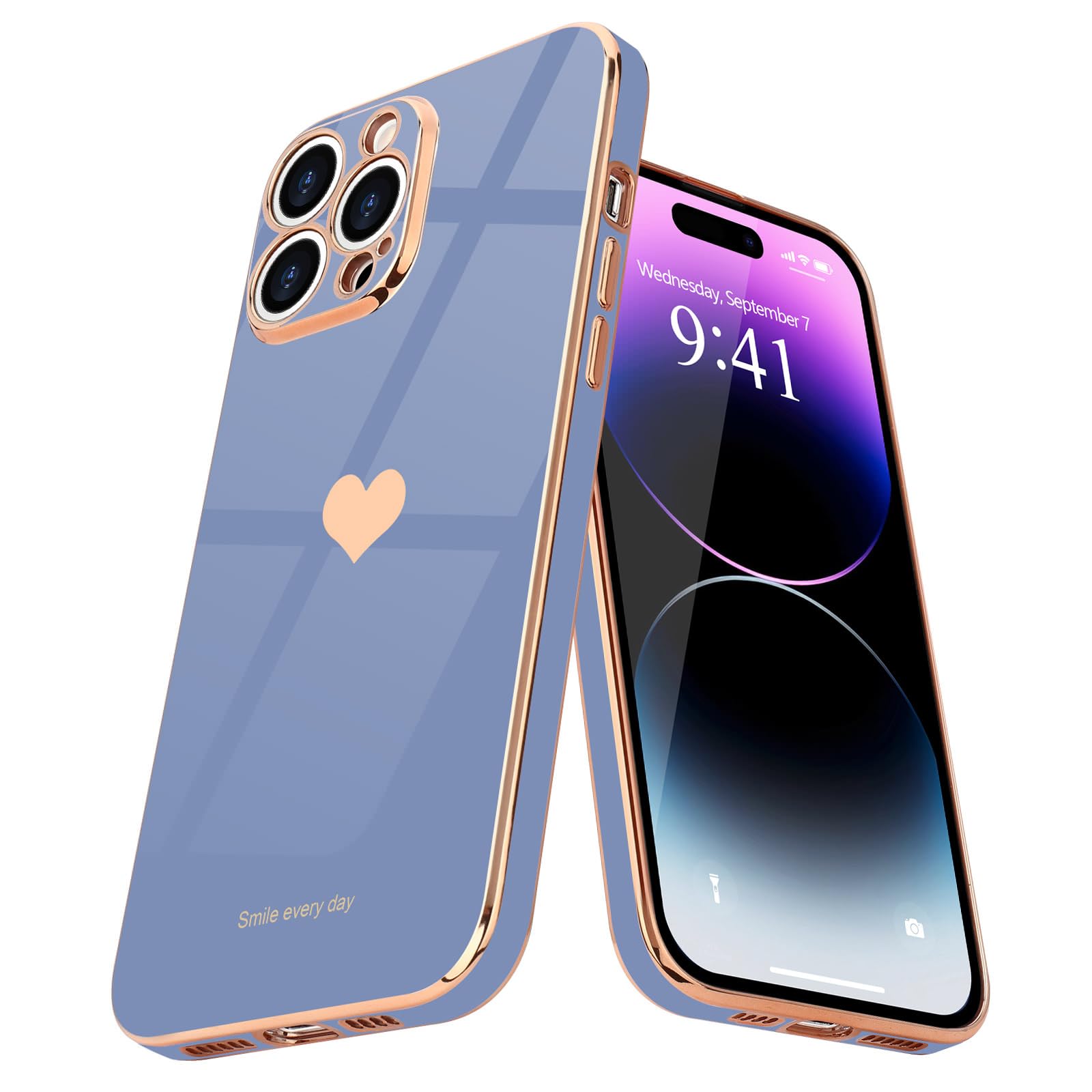 TeageoCompatible with iPhone 14 Pro Case for Girl Women Cute Love-Heart Luxury Bling Soft Back Cover Raised Camera Protection Bumper Silicone Shockproof Phone Case for iPhone 14 Pro, Cool Grey