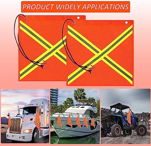 18 x 18 Inch Safety Flag,Kabcifea 4 PCS Orange Warning Flag with Grommet,Bungee Cord and Double Sided Reflective Strip,Mesh Weather Flag Weather-Proof Safety Flag for Truck,Load Vehicle,Bike,Trailer