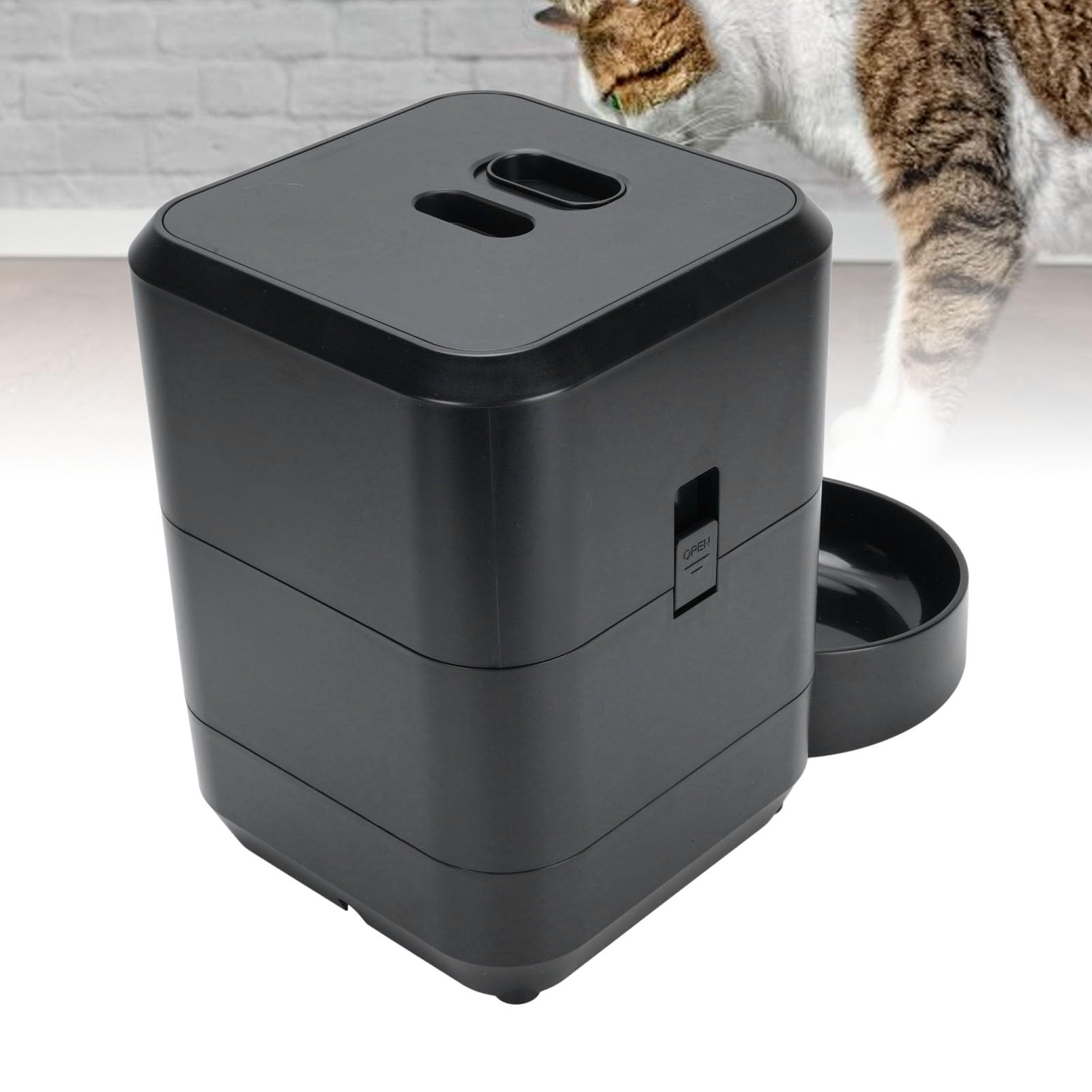 SIXRUN Zeitgesteuerter Automatischer Futterautomat für Haustiere, One-Touch-Einrichtung, WiFi-Konnektivität, Präziser Algorithmus für eine Ausgewogene Ernährung, ABS-Material (Black)