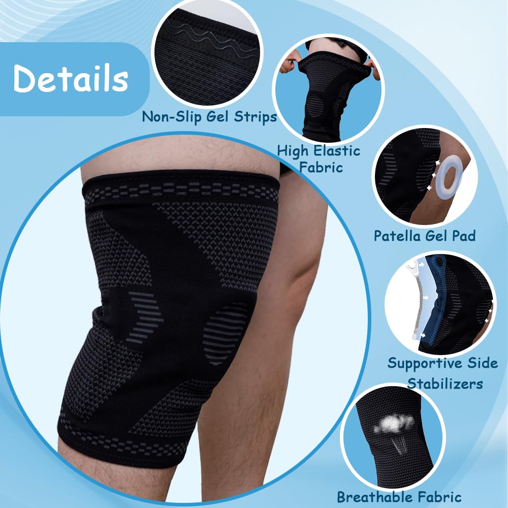 King Mills Plus Size Knee Sleeve 3XL/4XL, Knee Brace for Women Plus Size with Patella Gel Pad & Side Stabilizers, Compression Sleeve for Pain Relief, Arthritis, Workout, Sports. Black