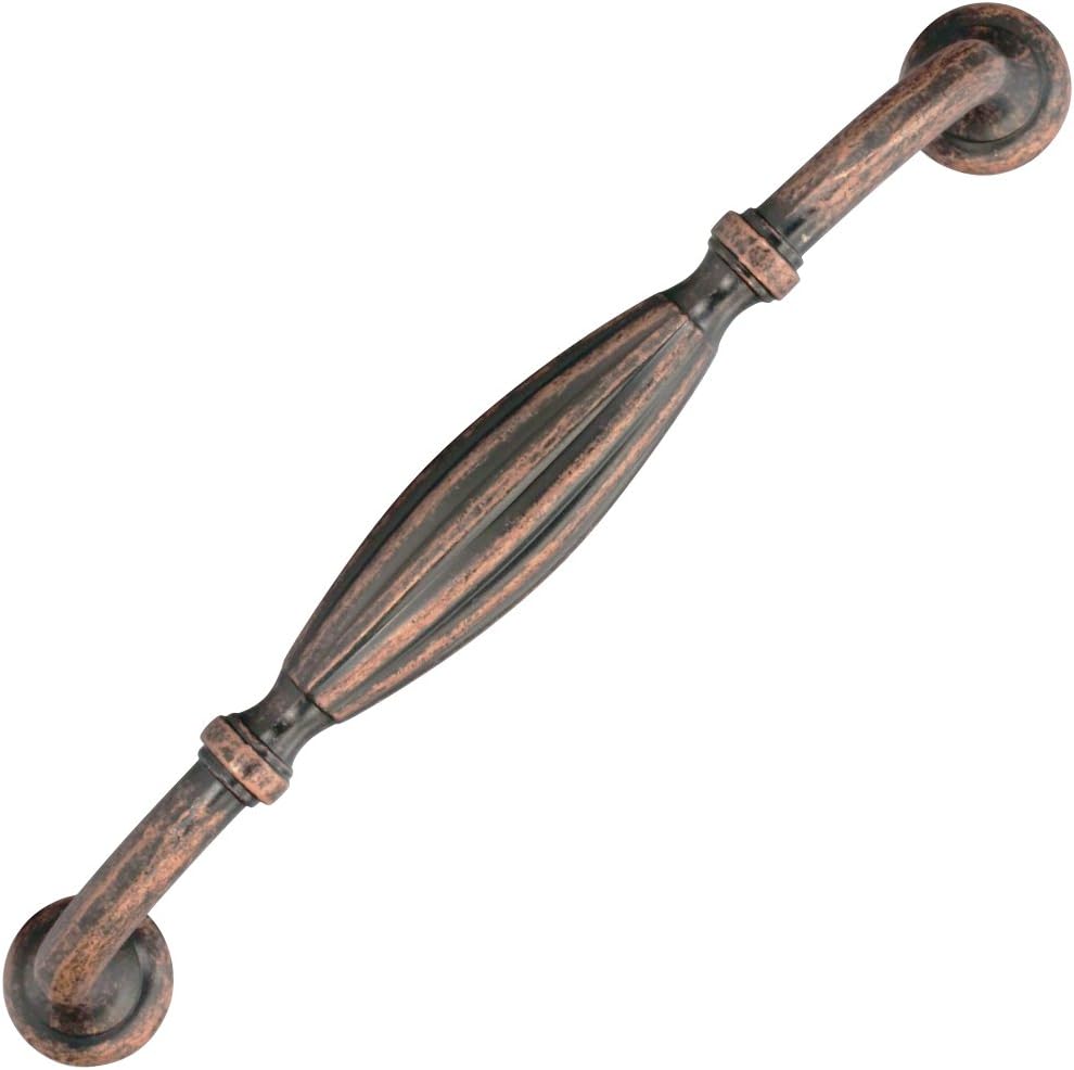 Rok Hardware Carved Melon Round Classic Style Kitchen Cabinet Pull Handle 5-1/32" (128mm) Holes, 5-23/32" (145mm) Length P708128AC (10, Antique Copper)
