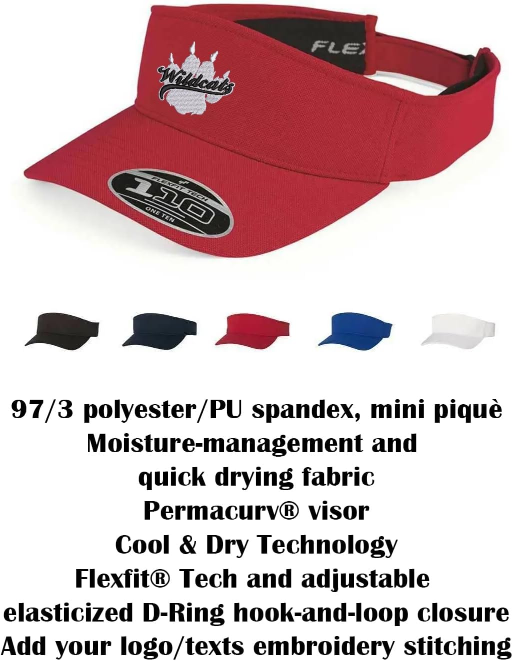INK STITCH 8100 Custom 110 Add Embroidery Texts Tech Cool Dry Visor Hats
